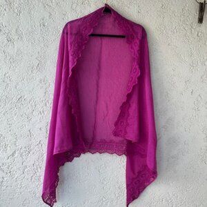 Pink Cotton Shawl with Eyelet Trim – NWOT